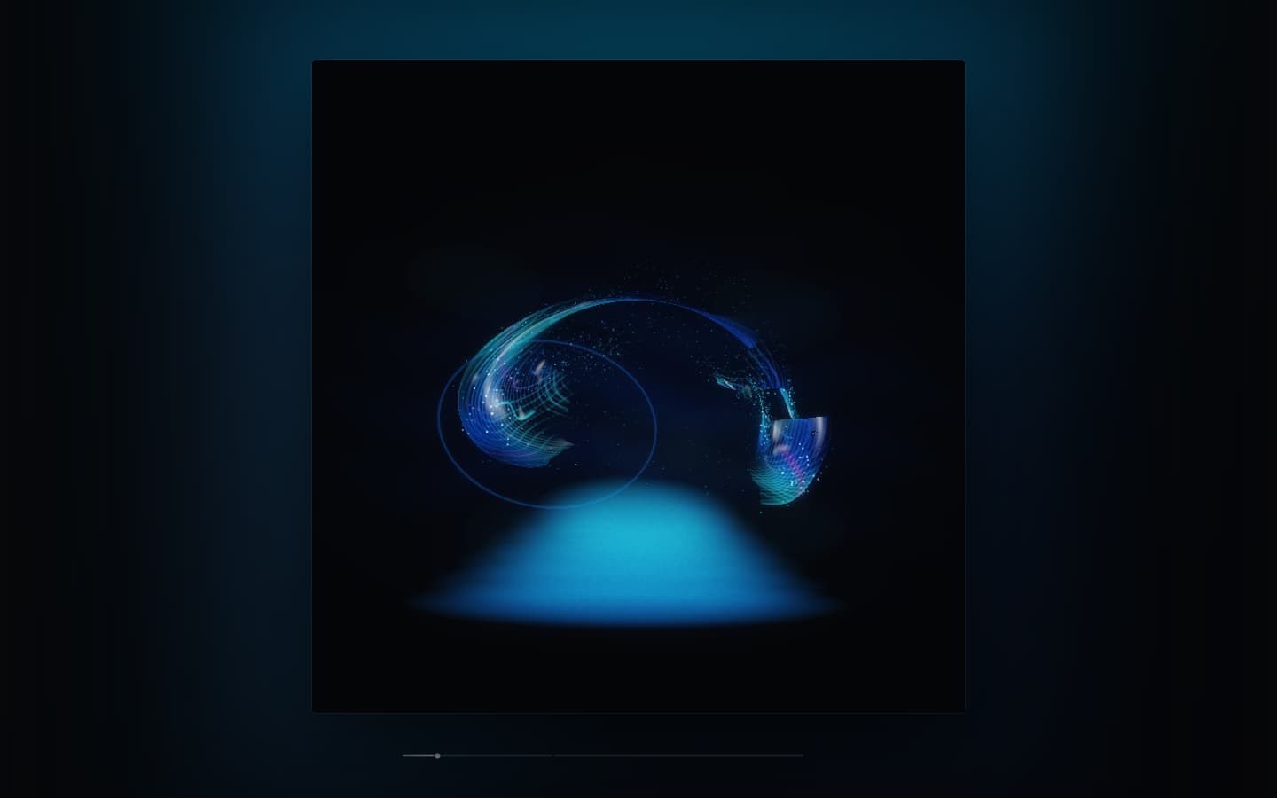 Art & Audio creator showing an evolving blue abstract composition above its playback controls